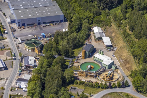 Aerial view, waterworks, Meggen, Lennestadt, Sauerland, North Rhine-Westphalia, Germany, DE,
