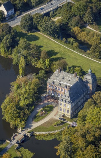 Aerial view, moated castle Hovestadt, baroque garden, Hovestadt, Lippetal, district Soest, North