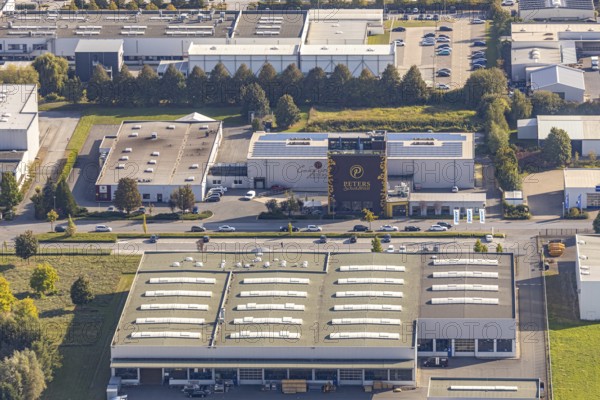 Aerial view, Peters SchokoWelt, chocolate factory, Lippstadt, district of Soest, North