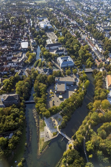 Aerial photo, Im Grünen Winkel Spielplatz Entenei, River Lippe, Lippstadt, Soest district, North