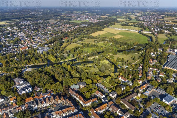 Aerial view, Grüner Winkel, Park am Fluss Lippe, Lippstadt, Kreis Soest, North Rhine-Westphalia,