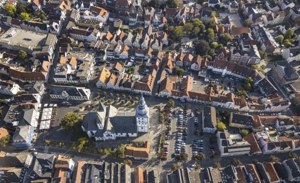 Aerial view, Old Town, evang. Große Marienkirche, Rathausstraße, Rathaus, Rathausplatz, Lippstadt,