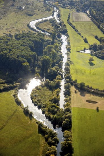 Aerial view, River Lippe, Lippeauen-West, Hagedornsweg, Hellinghausen, Lippstadt, Soest district,