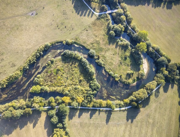 Aerial view, river Lippe, Lippeauen-West, Hagedornsweg, Lippstadt, district Soest, North