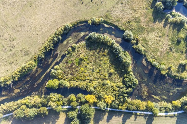 Aerial view, river Lippe, Lippeauen-West, Hagedornsweg, Lippstadt, district Soest, North