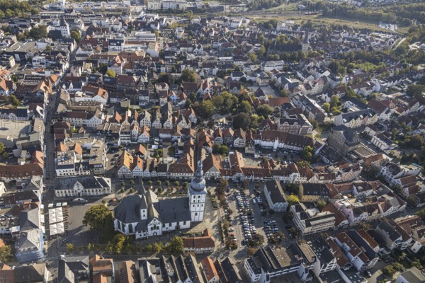 Aerial view, Old Town, evang. Große Marienkirche, Rathausstraße, Rathaus, Rathausplatz, Lippstadt,