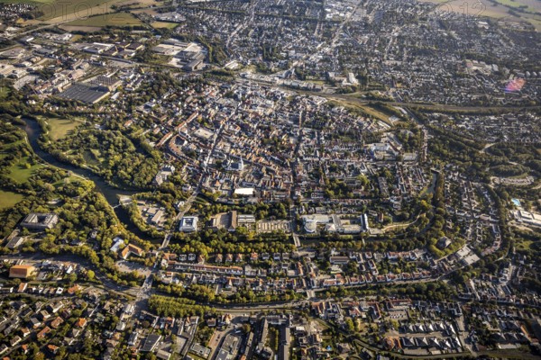 Aerial view, Old Town overview, Evangelical Great St Mary's Church, Rathausstraße, Jakobikirche,
