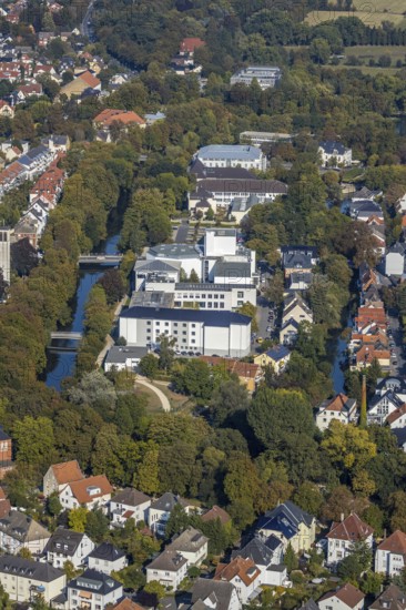 Aerial photo, Europaschule Ostendorf-Gymnasium, Stadttheater Lippstadt, Nikolaischule, Fluss Lippe,