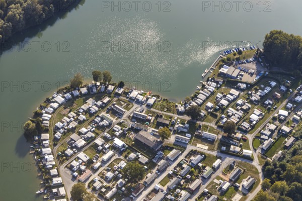 Aerial view, Camping Margaretensee, Lippstadt, Kreis Soest, North Rhine-Westphalia, Germany,