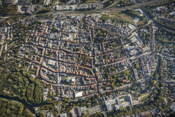 Aerial view, Old Town overview, Evangelical Great St Mary's Church, Rathausstraße, Jakobikirche,