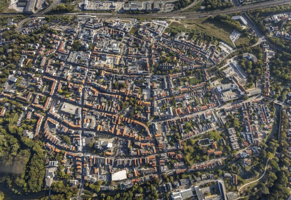 Aerial view, Old Town overview, Evangelical Great St Mary's Church, Rathausstraße, Jakobikirche,