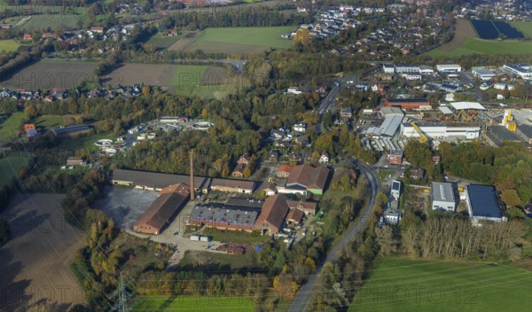 Aerial view, former roof tile factory Idunahall AG, Alte Poststraße, Bricht, Schermbeck, Ruhr area,