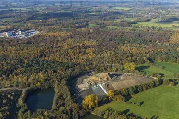 Aerial view, nature reserve Steinbach, slag heap and pond, Gahlen, Schermbeck, Ruhr area, North