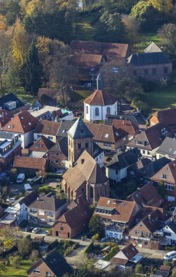 Aerial view, evang. Georgskirche Schermbeck, former reformed church (round building), Schermbeck,