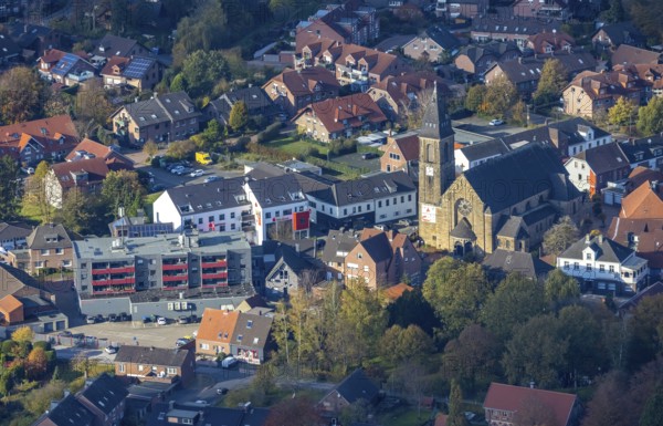 Aerial view, catholic St. Ludgerus church, Altschermbeck, Schermbeck, Ruhr area, North