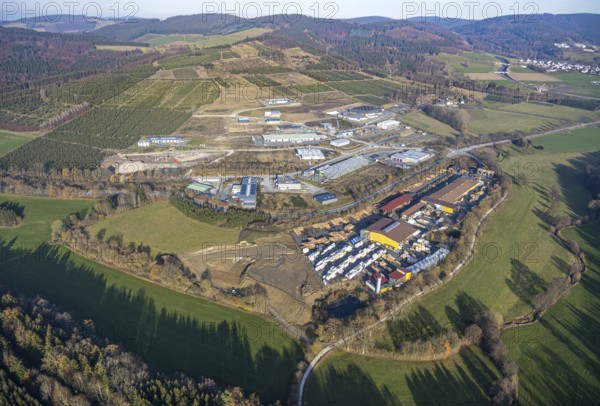 Aerial view, industrial park Hochsauerland, federal road B511, Bad Fredeburg, Wormbach,