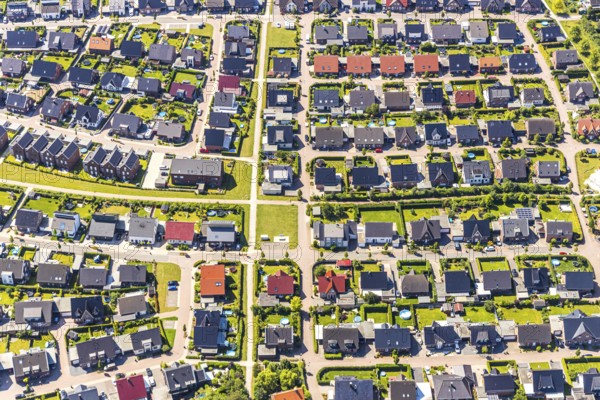 Aerial view, local view Senden, residential area at Rinnbach, Bachstraße, Beethovenstraße,