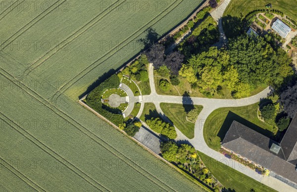 Aerial view, monastery garden, St. Clare Capuchin Monastery, Senden, Münsterland, North