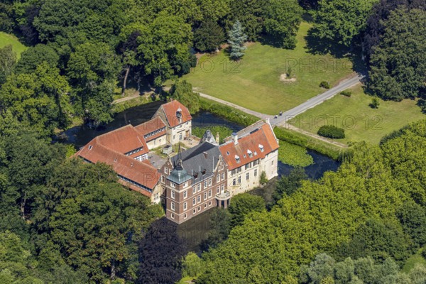 Aerial view, Schloss Senden, moated castle, Senden, Münsterland, North Rhine-Westphalia, Germany,