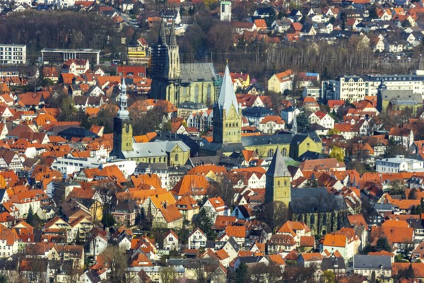 Aerial view, city centre view, old town, protestant church Sankt Maria zur Wiese, St. Petri Alde