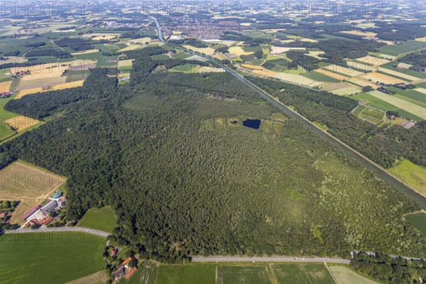 Aerial view, nature reserve Venner Moor, Dortmund-Ems-Canal, lake, local view, Senden, Münsterland,