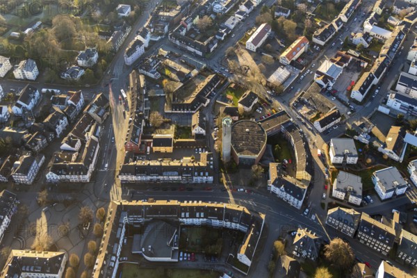 Aerial view, city centre view, catholic church Propstei St. Marien, Schwelm, Ruhr area, North