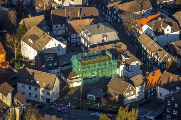 Aerial view, construction site, new residential building Kölner Straße 22, Schwelm, Ruhr area,