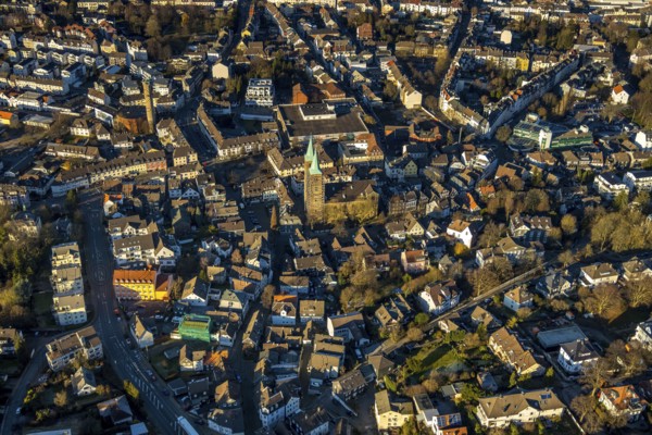Aerial view, city centre view, renovation Christuskirche Schwelm, Altmarkt, church square, Schwelm,