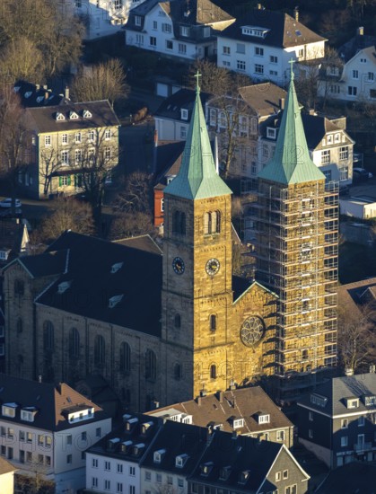 Aerial view, renovation Christuskirche Schwelm, Altmarkt, Kirchplatz, Schwelm, Ruhr area, North