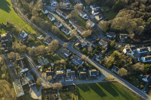 Aerial view, local view Linderhausen, volunteer fire brigade fire brigade Linderhausen, DRK