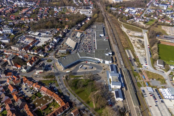 Aerial view, Soest railway station, City Center shopping centre, Am Bahnhof, Soest, Soester Börde,