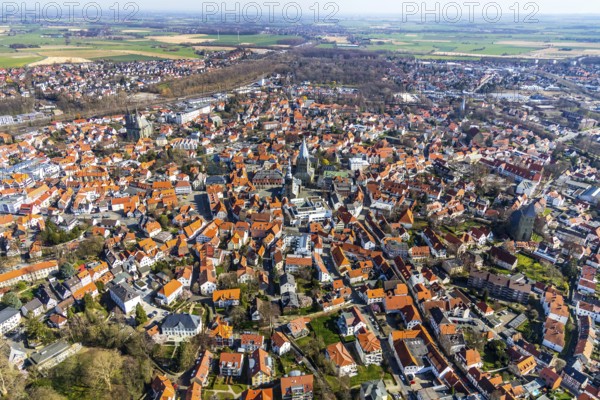 Aerial view, city centre view, old town, protestant church Sankt Maria zur Wiese, St. Petri Alde