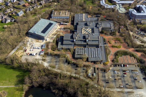 Aerial view, Börde-Berufskolleg, construction site, new sports hall, Soest, Soester Börde, North