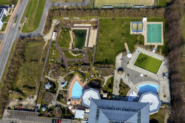 Aerial view, AquaFun, AquaSpa, sauna world and bathing world, Soest, Soester Börde, North