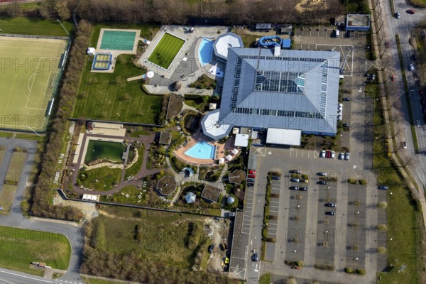 Aerial view, AquaFun, AquaSpa, sauna world and bathing world, Soest, Soester Börde, North