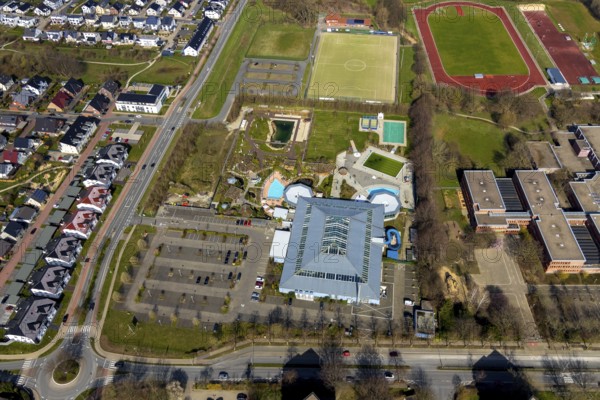 Aerial view, AquaFun, AquaSpa, sauna world and bathing world, Soest, Soester Börde, North