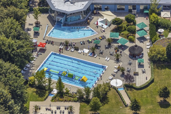 Aerial view, adventure pool, Aqua Spa and Aqua Fun Soest, outdoor pool, bathers, Soest, Soester