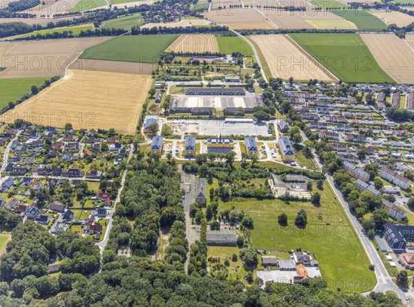 Aerial view, former Kanaal van Wessem barracks, military chapel being restored, Hiddinser Weg,