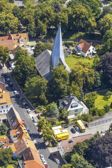 Aerial view, church Alt St. Thomä, Slate Tower is the colloquial name, 12th century archbishop's