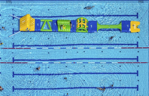 Aerial view, adventure pool, Aqua Spa and Aqua Fun Soest, outdoor pool, bathers, Soest, Soester