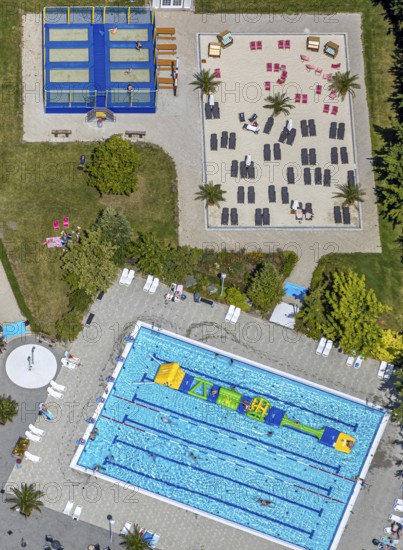 Aerial view, adventure pool, Aqua Spa and Aqua Fun Soest, outdoor pool, bathers, Soest, Soester