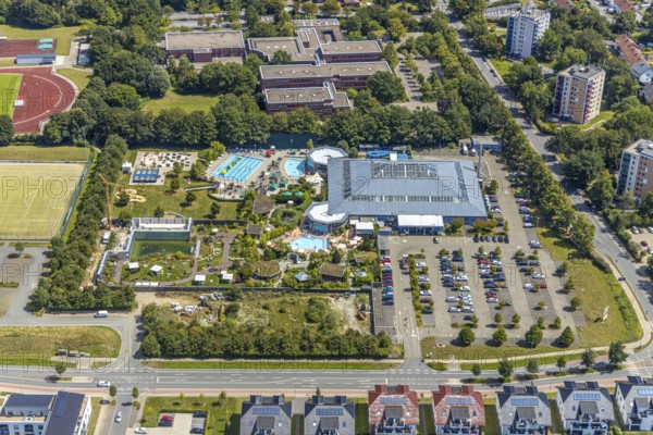 Aerial view, adventure pool, Aqua Spa and Aqua Fun Soest, outdoor pool, bathers, Soest, Soester