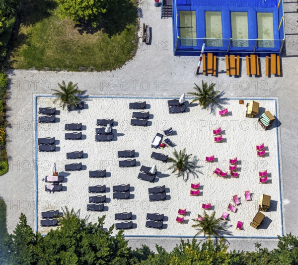 Aerial view, adventure pool, Aqua Spa and Aqua Fun Soest, outdoor pool, bathers, Soest, Soester