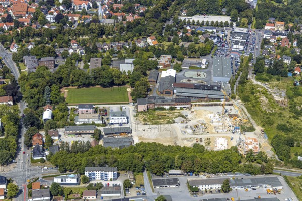 Aerial view, Merkur Living - Merkurhöfe, Merkur premises, brick building, new development area with
