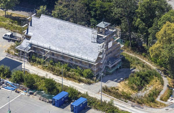 Aerial view, former Kanaal van Wessem barracks, military chapel being restored, Hiddinser Weg,