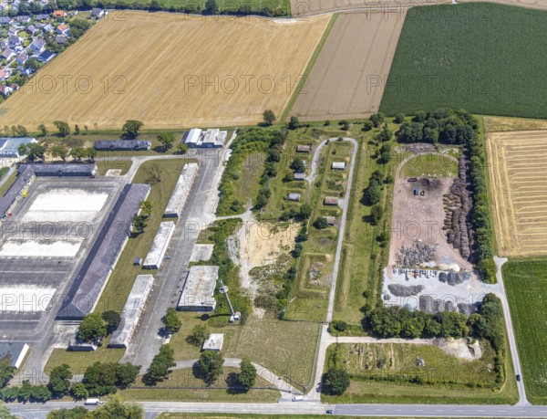 Aerial view, former Kanaal van Wessem barracks, military chapel being restored, Hiddinser Weg,