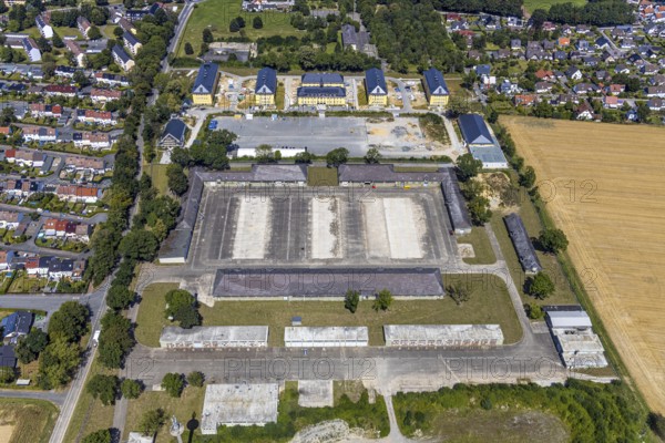 Aerial view, former Kanaal van Wessem barracks, military chapel being restored, Hiddinser Weg,