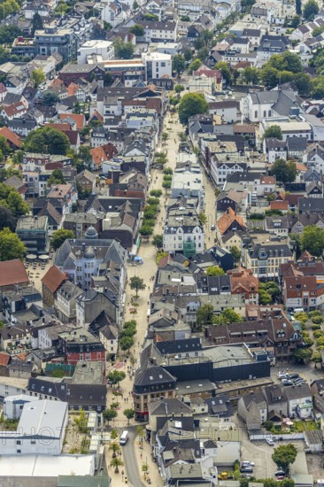 Aerial view, pedestrian zone, city centre, market place, old town hall, Menden, Sauerland,