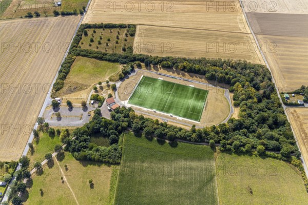 Aerial view, football ground VFL Platte Heide, Menden, Sauerland, Märkischer Kreis, North
