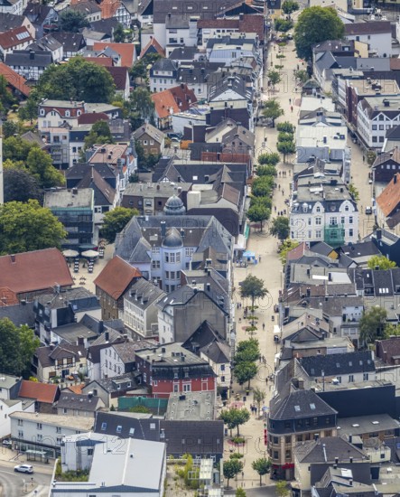 Aerial view, pedestrian zone, city centre, market place, old town hall, Menden, Sauerland,
